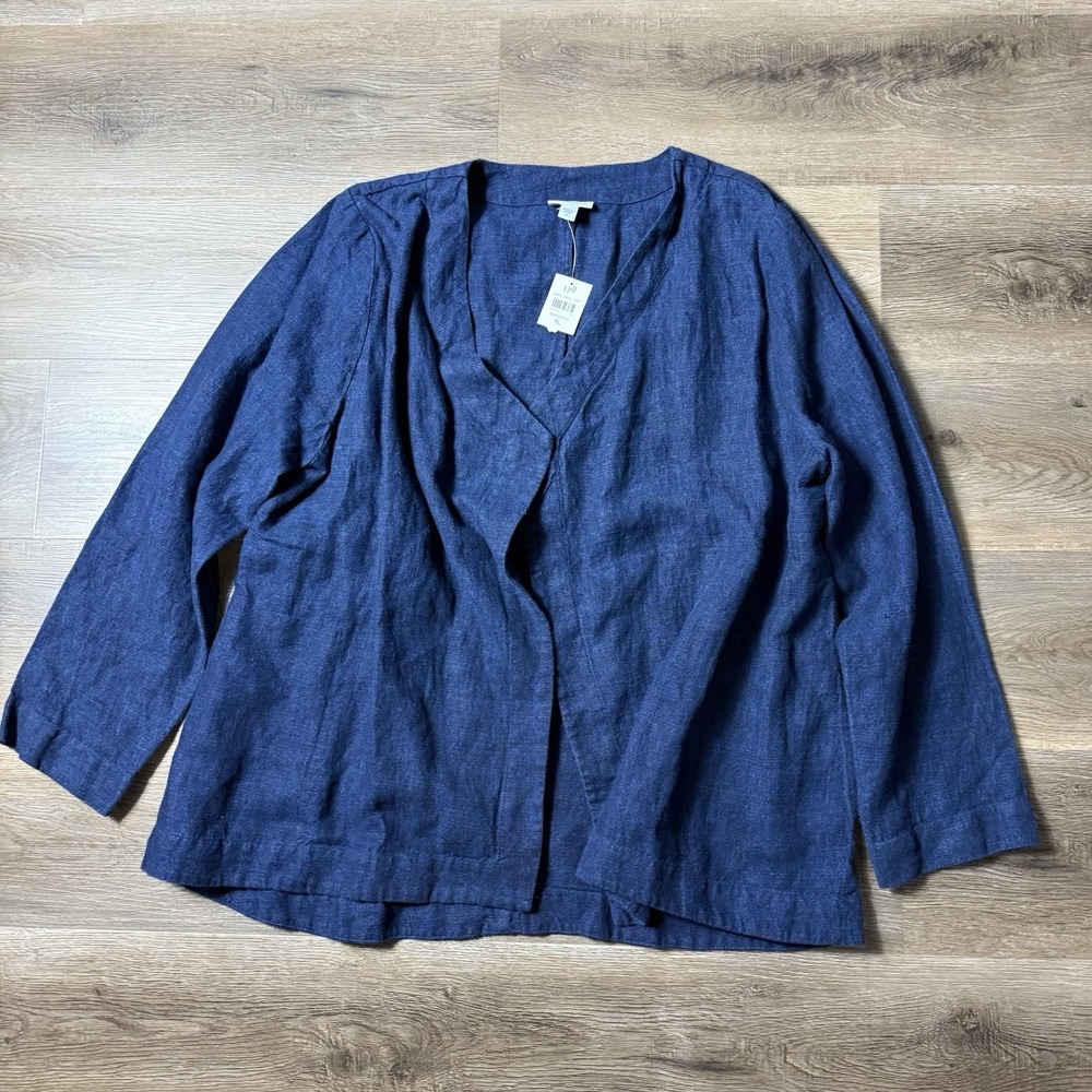 J. Jill XL Blue Linen Open Front Blazer Jacket NWT